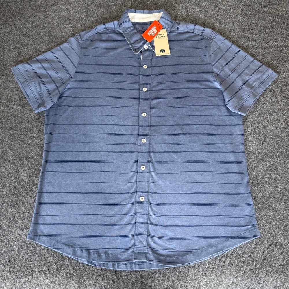 The Normal Brand Active Puremeso Shirt Mens XXL Blue Striped Short‎ Sleeve Soft